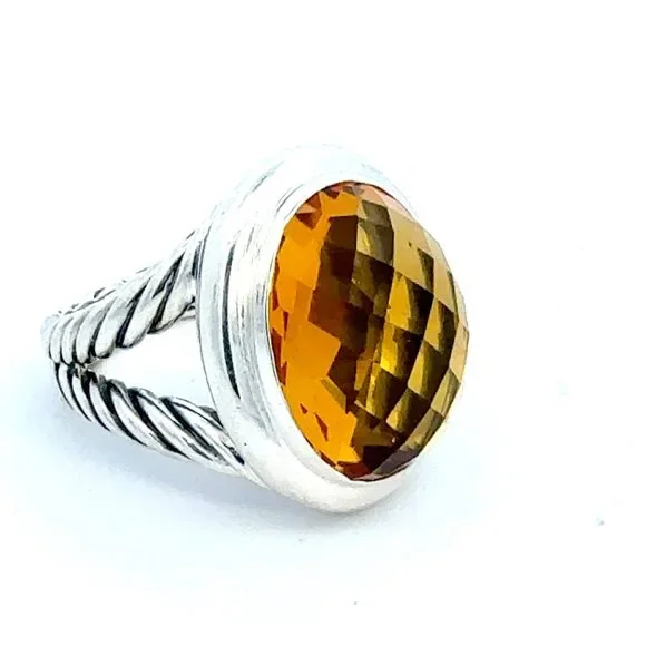 David Yurman Oval Citrine Ring Size 8 Silver Estate DY757 - Picture 6 of 8